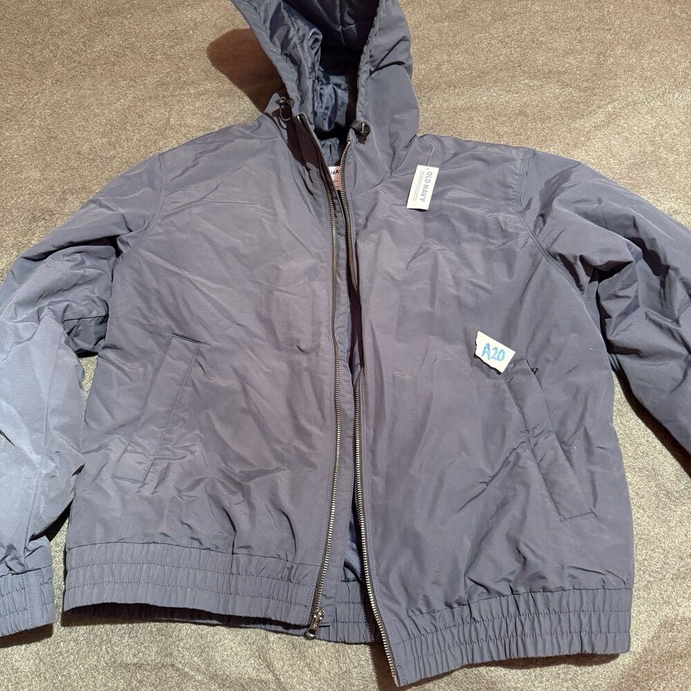 Old Navy Mens Jacket L Large Dark Gray Water Resistant Hooded Full Zip New